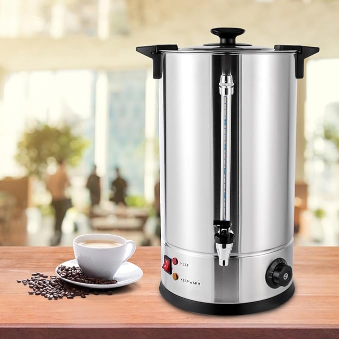 Coffee Urn 15L/3.96 Gal Electric Coffee Maker with Filter &amp Faucet 1400W Fast Heating 304 Stainless Steel Hot Beverage Dispenser with Adjustable Temp for Large Gatherings Parties Buffet Wedding