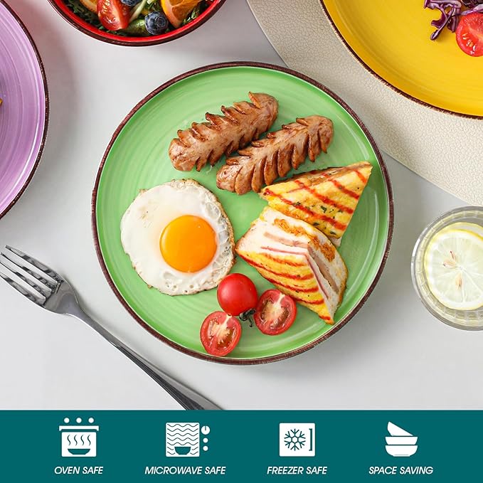 vancasso Bonita Stoneware Dinnerware Sets 12 Pieces Dishes SetPolished Round Plates and Bowls Set for 4 Dishwasher and Microwave Safe Multicolor