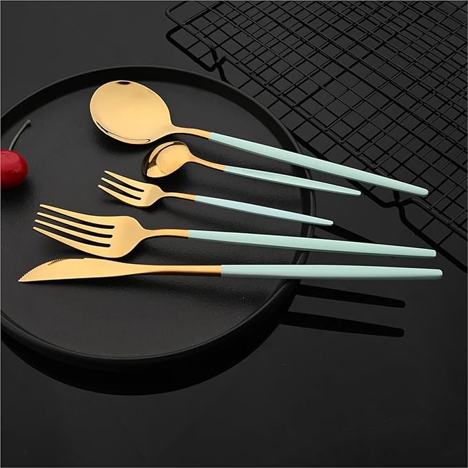 pureza 30Pcs Stainless Steel Black Gold Dinnerware Set - Cutlery Set For Kitchen &amp Dining Table(Gold)