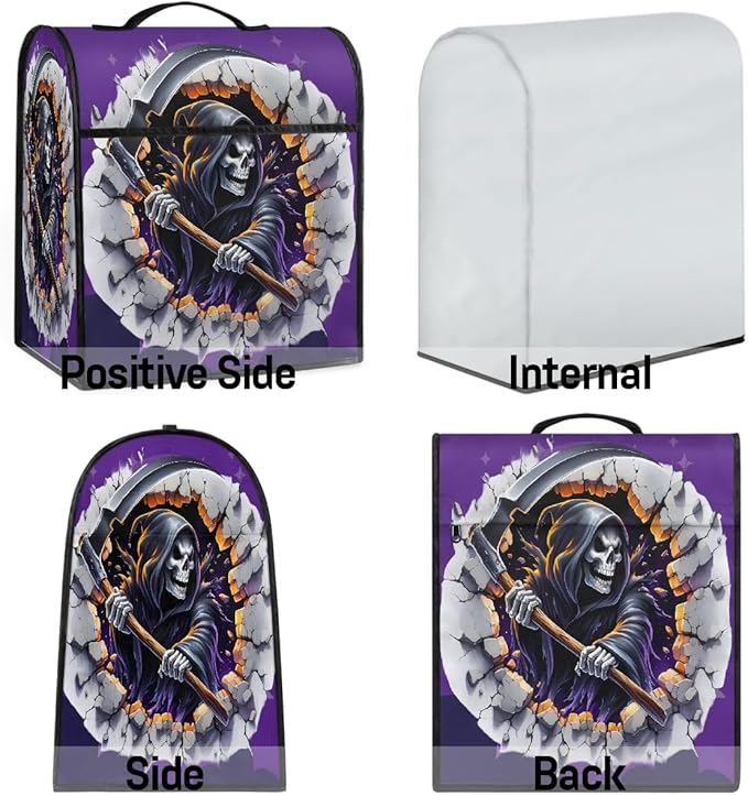 cfpolar Kitchen Aid Mixer Cover Compatible with 6-8 Quarts Halloween Grim Reaper Skull Stand Mixer Cover Kitchen Aid Mixers Accessories Appliance Organizer Bag Dust Covers with Zipper Pocket