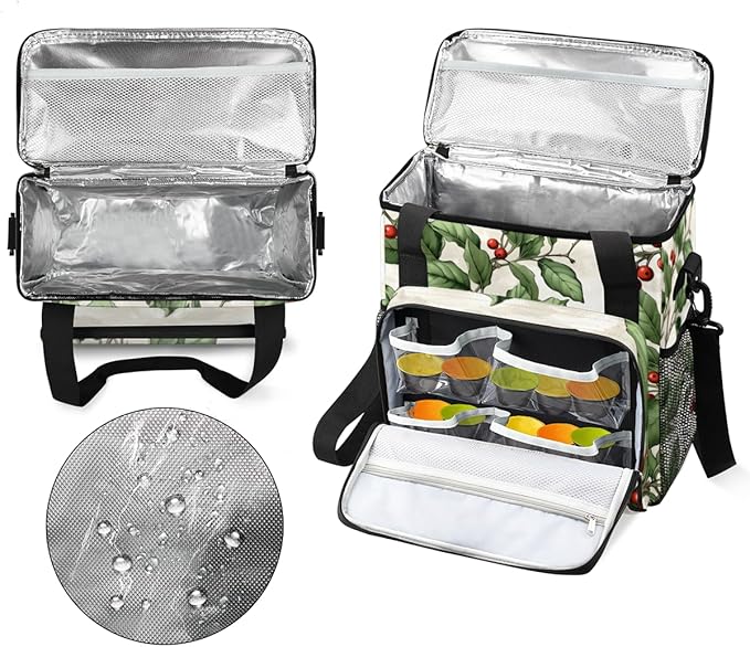 Christmas Flowers Coffee Maker Carrying Bag Bright Flowers Travel Storage Bag Compatible with K-Mini or K-Mini Plus Single Serve Coffee Brewer Carrying Case with Multiple Pockets &amp Shoulder Stra