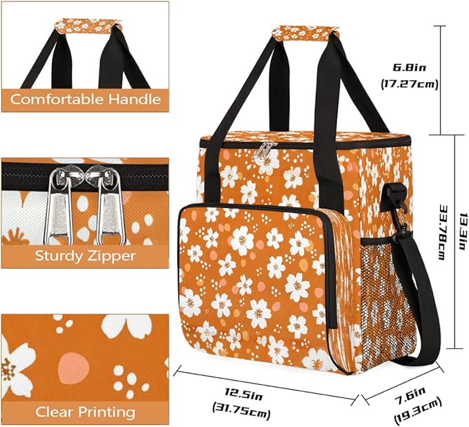 Flowers Orange Coffee Maker Carring Bag Travel Carrying Storage Tote Bag Compatible with Keurig K-Mini or K-Mini Plus Portable Single Serve Coffee Brewer Case with Pockets for K-cup Pods