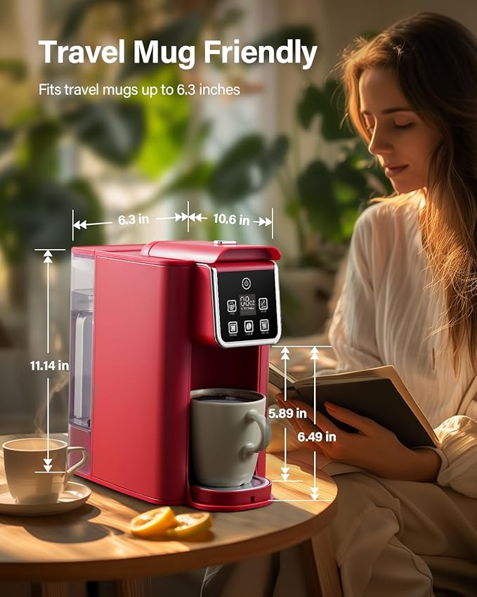 SHARDOR Single Serve Coffee Maker Hot and Iced Coffee Machine for K Cup Pods &amp Ground Coffee 6 to 14 oz Brew Sizes with 50 oz Removable Water Tank Bold Brew Setting Stainless Steel Red