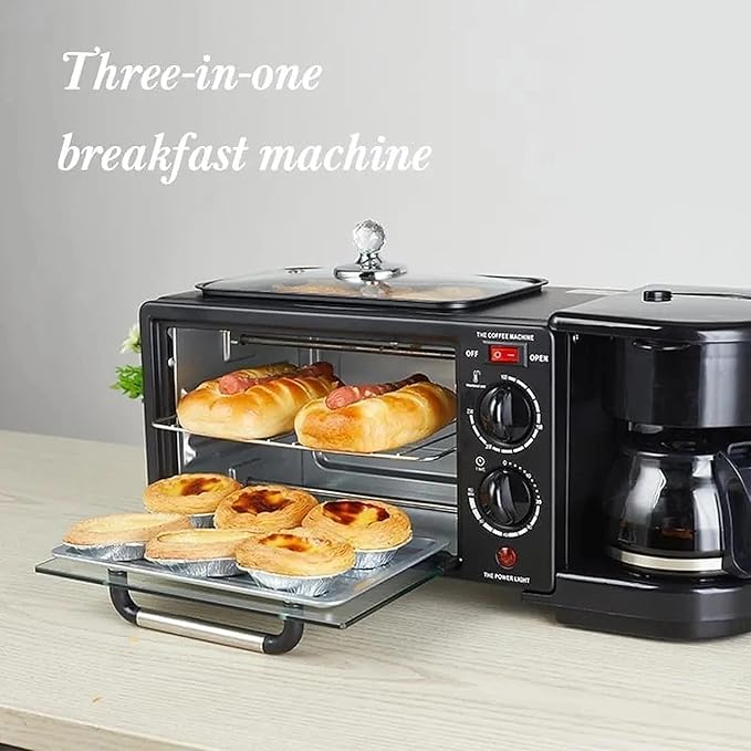 3-in-1 Breakfast Station Compact Toaster Oven with Coffee Maker and Griddle Multifunctional Breakfast Maker for Small Kitchens and Apartments