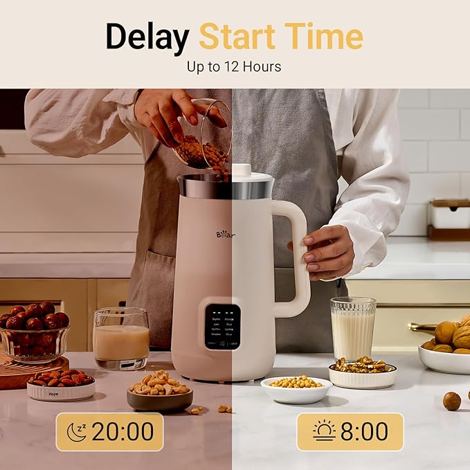 Bear 8 in 1 Nut Milk Maker Machine 40oz/1.2L Soy Milk Maker with Self Clean/12H Delay/6H Keep Warm One Touch Almond Milk Maker for Homemade Oat Soup Juice Plant Based and Non Dairy Beverages