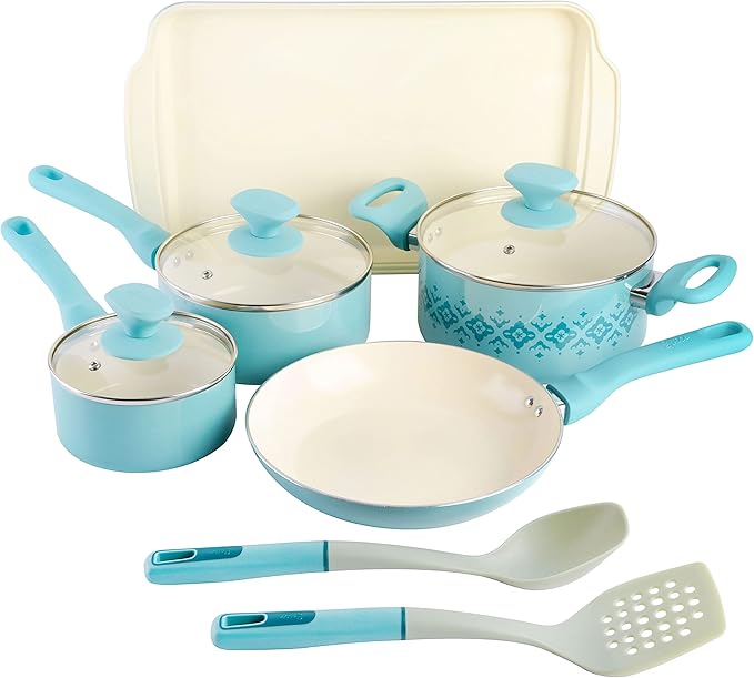 SPICE BY TIA MOWRY 10-Piece Healthy Non-Stick Ceramic Cookware Set – Mint (87070.10R)