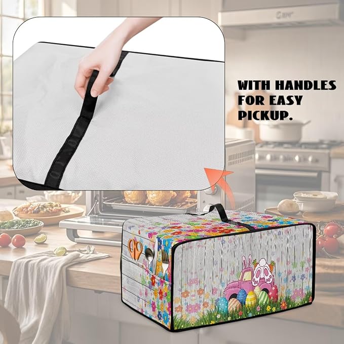 Toaster Oven Air Fryer Cover Bunny Easter Egg Printed Bread Maker Covers with Accessory Pockets Kitchen Small Appliance Protector Washable Machine Easter Decor M