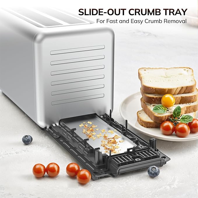 Keenstone Toaster 4 Slice Digital Smart Toaster with TouchScreen Memory Function Single Slot Toasting Timer Reheat &amp Defrost for Bagels Bread Waffles Muffin Stainless Steel Kitchen Essent