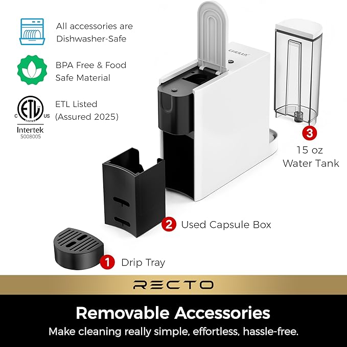 CHULUX RectoCafé Espresso Machine for Nespresso Original Capsule Pod 20 Bar Professional Italian Pump Coffee Machine Extra Mini Espresso Maker for Home &amp Office White