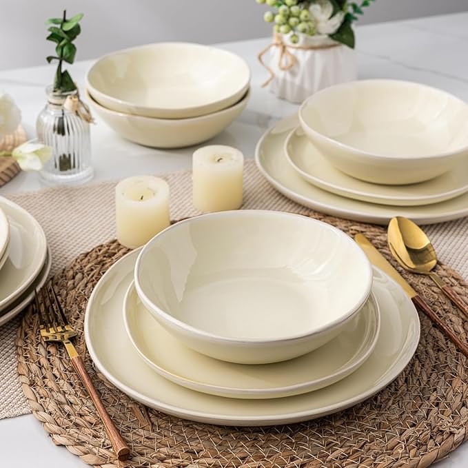 AmorArc Ceramic Dinnerware SetsHandmade Reactive Glaze Stoneware Plates and Bowls SetsHighly Scratch Resistant | Dishwasher &amp Microwave Safe Dishes SetService for 6 (18pc)