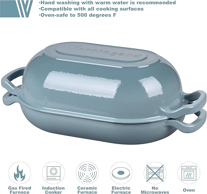 Enameled Cast Iron Sourdough Bread Oven Dutch Oven Loaf Cast Iron Bread Pan for Homemade Bread Baking Meatloaf Pan with Lid 5QT Sea Salt
