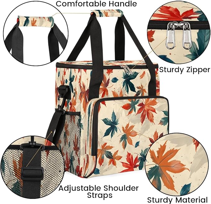 Maple Leaves Print Coffee Maker Carrying Bag Compatible with K-Mini or K-Mini Plus Portable Single Cup Coffee Maker Case with Pockets for K Cup Pods