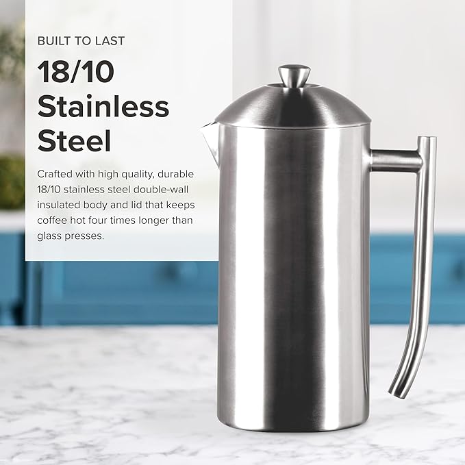 Frieling Double-Wall Stainless Steel Coffee Press - 17 oz - Insulated French Press Coffee Maker for Camping &amp Travel - Non Plastic Design
