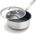 GreenPan Stainless Steel Treviso 2.1QT Saucepan with Lid Healthy Ceramic Nonstick PFOA-Free PFAS-Free Induction Dishwasher Safe Oven Safe Even Heating Silver