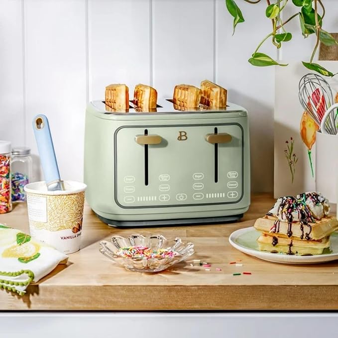 Four-slot Digital Touch Display Toaster with LED Countdown Extra Wide Self-Adjusting Slots Powerful Even Toasting (Sage Green)