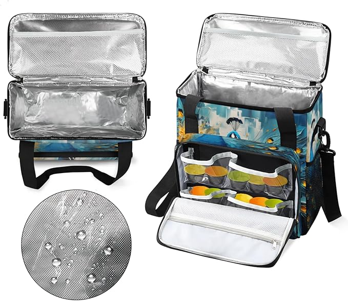 Peacock Print Coffee Maker Travel Bag for Keurig K-Mini/K-Mini Plus Insulated Waterproof Tote with Pockets for K-Cup Portable Single-Serve Brewer Case