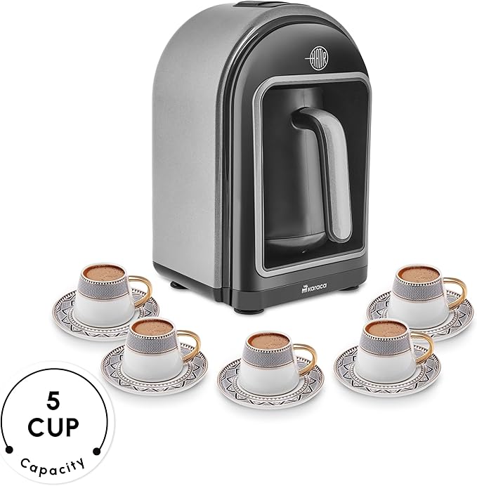 KARACA Hatır Turkish Coffee Maker 5 Cups Electric Turkish Coffee Machine with Ember Mode Automatic Temperature Control Overflow Protection Audible &amp Visual Alerts Galaxy Grey