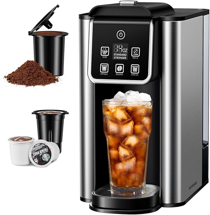 SHARDOR Single Serve Coffee Maker Hot and Iced Coffee Machine for K Cup Pods &amp Ground Coffee 6 to 14 Oz Brew Sizes with 50 oz Large Water Tank Removable Drip Tray Stainless Steel