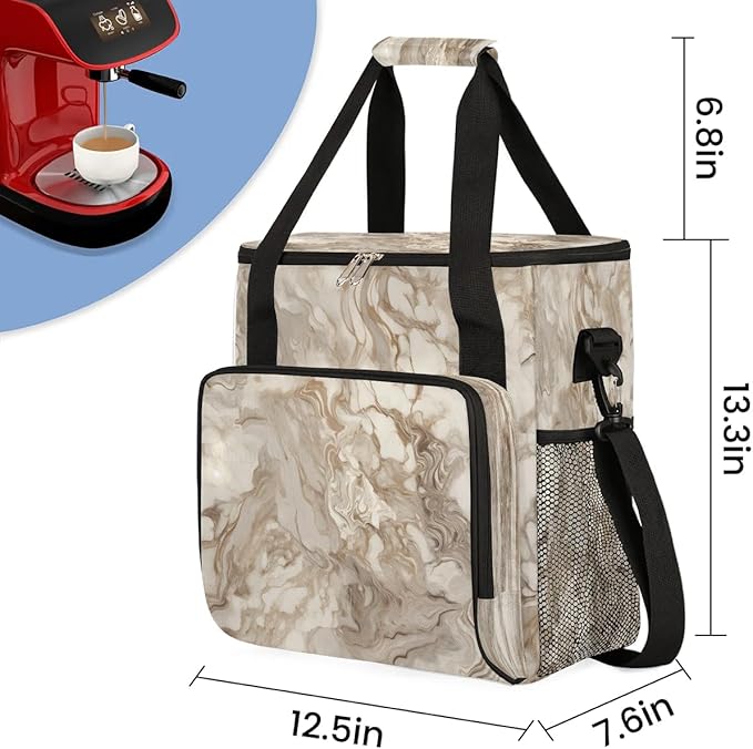 Marble Print Retro Coffee Maker Travel Bag for K-Mini or K-Mini Plus Single Serve Coffee Brewer Portable Storage Tote Case for Tarvel