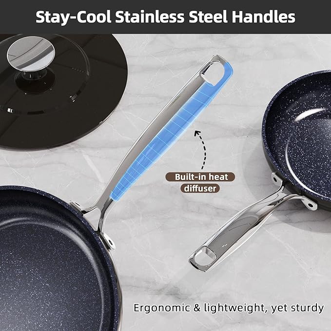 Nuwave Lux 13pc Forged Lightweight Cookware Set PFAS Free Healthy G10 Duralon Ceramic Coating Ultra Non-Stick Stay-Cool Handles Works on All Cooktops &amp Induction Ready