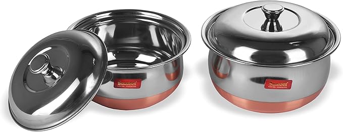 Sumeet Stainless Steel 2 Pieces Handi Pot Set 1.1 L 1.3 L 2 Piece (Steel) Mirror 1.1 liter