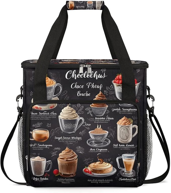Drinks Themed Coffee Maker Carrying Bag Compatible with K-Mini or K-Mini Plus Portable Single Cup Coffee Maker Case with Pockets for K Cup Pods