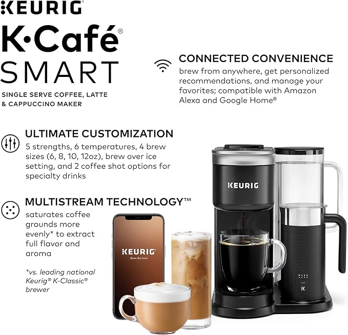 Keurig K155 Office Pro &amp K-Cafe SMART Single Serve K-Cup Pod Coffee Maker Latte &amp Cappuccino Maker 60 oz Silver &amp Black