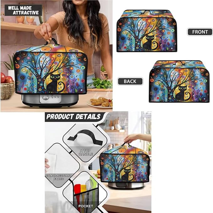 Modern Art Cat Slow Cooker Cover Toaster Covers Stand Mixer Cover Set of 3Black Cat 2 Slice Toaster Cover Stain Resistant Blender Cover for Home Kitchen Decor (Blue)