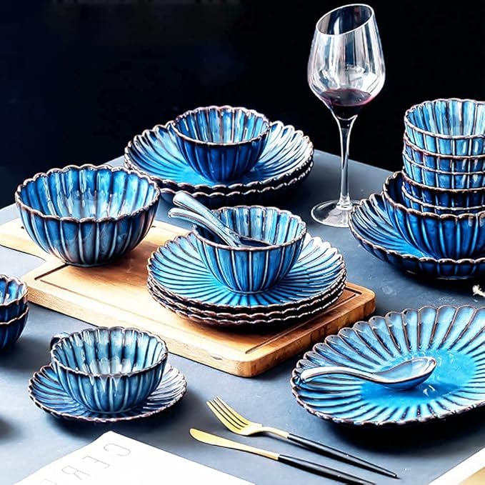 Porcelain Dinnerware Sets Plates and Bowls Sets 54 Pcs Dinnerware Sets Blue Porcelain Tableware Set with Plates Dish Dish Bowls and Coffee