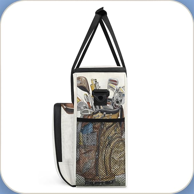 Golf Themed Coffee Maker Carring Bag Large Insulated Storage Organizer Case Tote Bags with Shoulder Strap for Travel Work Picnic