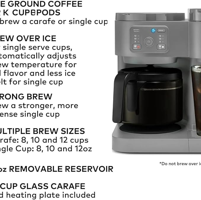 K-Duo Essentials Coffee Maker for Hot and Iced Drinks Single Serve KCup Pod Brewer and 12 Cup Carafe Drip Coffee Pot 72 oz Water ReservoirPause &amp Pour Feature Perfect for Home &amp Office Use