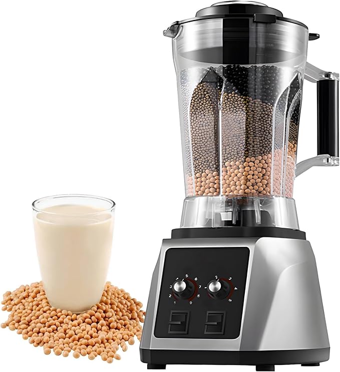 2200W Commercial Blender 6L Smoothie Blender with Timer 8-Blade Fully Automatic Soy Milk Maker Machine with 9 Gears Speed Adjustable Lid with Clasp Nut Processor Machine with Thickened Cup