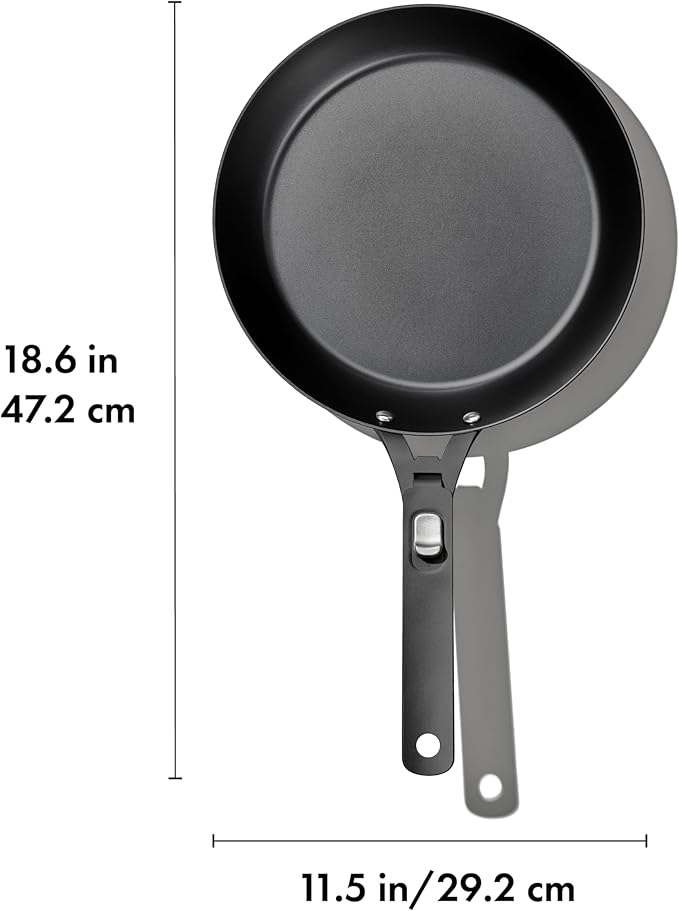 OXO Outdoor Pre-Seasoned Carbon Steel 10 Frying Pan Skillet Detachable Handle for Easy Storage Indoor Use Nonstick with Use Induction SuitableOven &amp Broiler SafeBrowning GrillSearSauteB