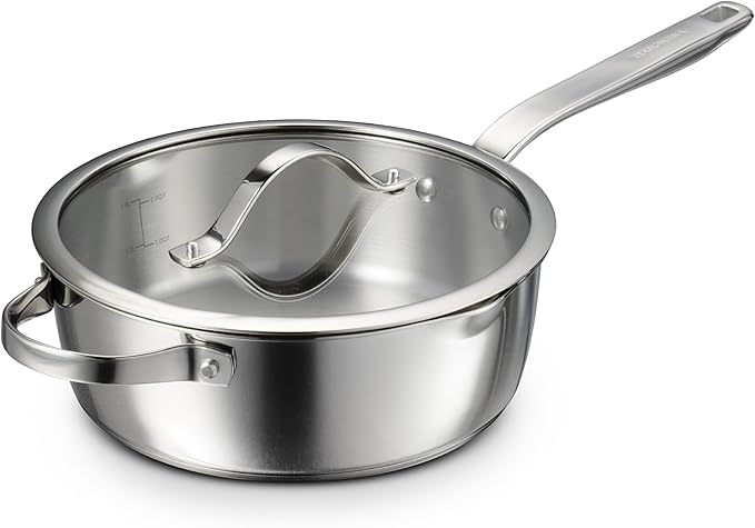 Tramontina Tempo Tri-Ply Base Stainless Steel 3.5-Quart Saute Pan with Glass Lid Induction-Ready Cooking Pan Oven-Safe Dishwasher-Safe