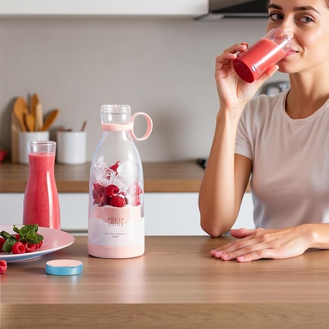 Portable Personal Mini Blender for Smoothies: 11.8 fl oz Small Juicer Cup for Protein Shakes with Wireless Charging - Great for Women Fitness &amp Dieters - Ideal for Gym Travel Office Use