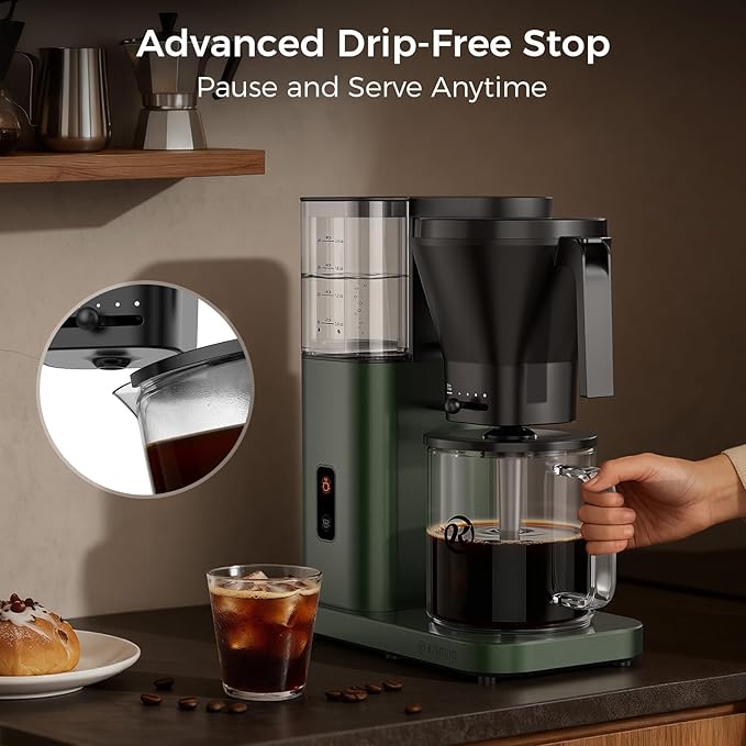 Kismile 8 Cup Drip Coffee Maker Machine Pour Over Coffee Brew with 3s Instant Heat 197-205℉ Removable Water Tank Adjustable Flow Control Deep Cold Brew &amp Keep Warm 40 Min Easy to Clean (Junip