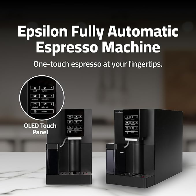 Epsilon Fully Automatic Coffee Machine with Grinder Coffee &amp Espresso Maker Combo Built-In Milk Frother One Touch Self Cleaning Super Automatic Custom Brewing Coffee Machine