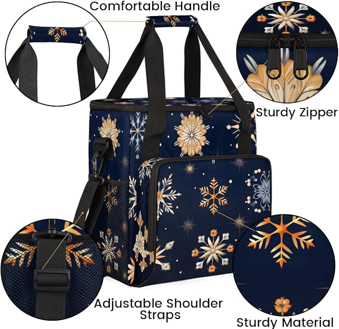 Christmas Snowflakes Coffee Maker Carrying Bag Oil Painting Snowflakes Travel Storage Bag Compatible with K-Mini or K-Mini Plus Single Serve Coffee Brewer Carrying Case with Pockets &amp Shoulder S