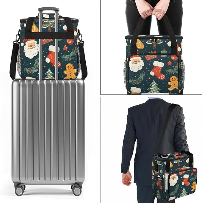 Abstract Santa Claus Coffee Maker Carrying Bag Colorful Santa Claus Travel Storage Bag Compatible with K-Mini or K-Mini Plus Single Serve Coffee Brewer Carrying Case with Pockets &amp Shoulder Stra
