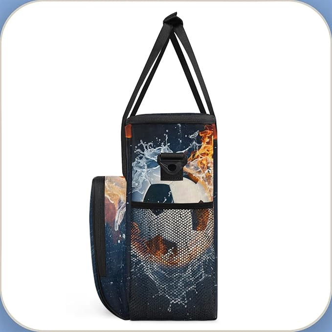 Soccer Ball On Fire And Water Travel Coffee Maker Carrying Bag Large Organizer Storage Tote Bag Insulated Reusable Cooler Grocery Bags