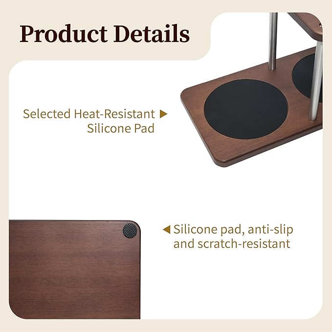Pour Over Coffee Station Solid Sapele Wood &amp Stainless Steel Dual Dripper Stand Coffee Organizer (Dark Wood)