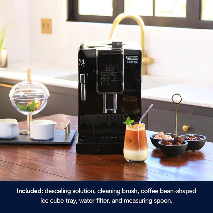 De'Longhi Dinamica Espresso Machine Black - Automatic Bean-to-Cup Brewing Built-In Steel Burr Grinder &amp Manual Frother - One-Touch Hot &amp Iced Coffee - Easy Cleanup