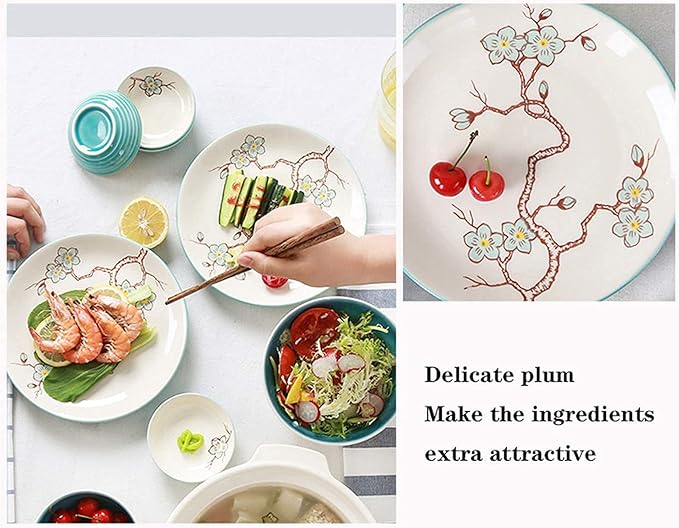 Dishes Dessert Plates 28-Piece Kitchen Dinnerware Set Household Ceramic Dinner Plate Sets Creative Plum Pattern Dishes Dinnerware Sets Service For 6 Appetizers Sal