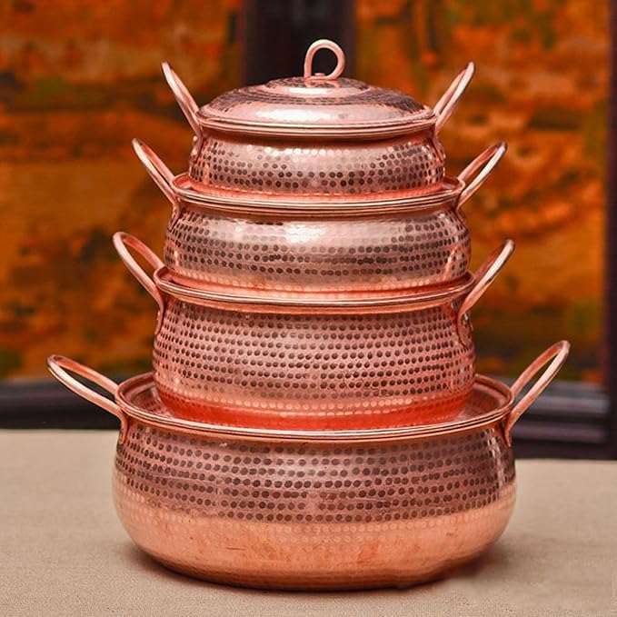 Handcrafted Hammered Copper Cookware Set - Ideal for Copper Chef - Pots and Pans Size