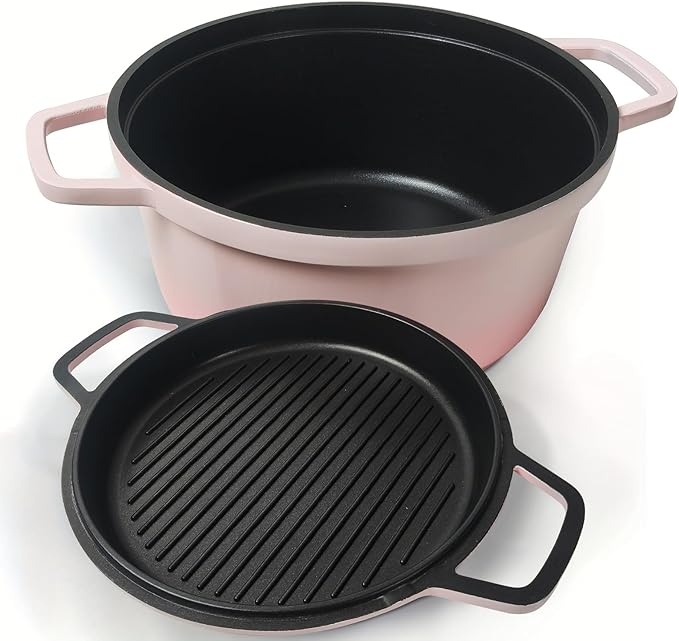 8-Piece Gradient Enamel Cookware Set Multi-Function Kitchen Collection with Soup Pot Steak Pan for Home RV Cooking (Pink Gradient 8-Piece Set)