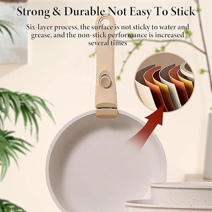 Cookware Set Non-stick ceramic cookware set Non-toxic induction cooktop with Removable HandlesEasy to clean suitable for kitchen sets RV cooking equipment (black5 pcs)