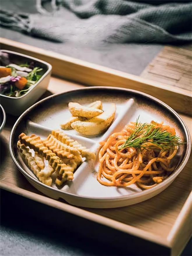 Divided Dinnerware Set 7-Piece Japanese Style with 8 Inch Compartments Plates Bowl and Dish Set Dishwasher &amp Microwave Safe Service for 1 (Color : C)