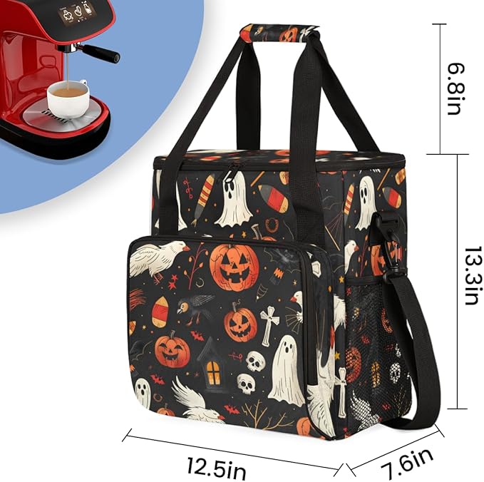 Gothic Pumpkin Coffee Maker Carrying Bag Graffiti Pumpkin Travel Storage Bag Compatible with K-Mini or K-Mini Plus Single Serve Coffee Brewer Carrying Case with Multiple Pockets &amp Shoulder Strap