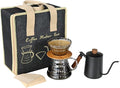 SOTECH Pour Over Coffee Maker Set with Black Gooseneck Kettle Wooden Pad Holder Coffee Dripper Server DIY Manual Portable Coffee Maker Set