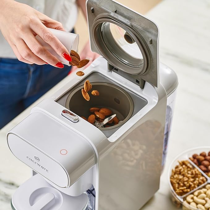 ChefWave Milkmade Soy Milk Maker (Silver/White) 6-in-1 Vegan Plant-Based Milk Machine with Auto Clean and Delay Start Almond Oat Soy Cashew Coconut Macadamia Milk Maker with Nut Platter